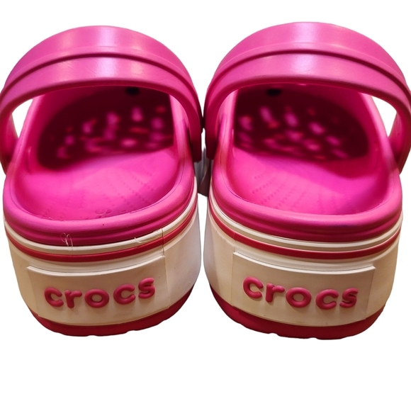 NWT Crocs Girl's Crocband Platform Clogs Size 2 Barbie Pink White - Picture 3 of 7